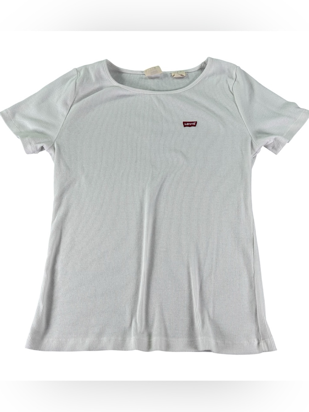 Levi’s Ribbed Baby Tee Women’s S White Fitted Red Logo Short Sleeve Y2K